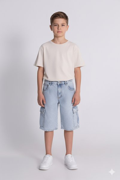 SONGÜLBERİK Boy's Cargo Pocket Pack Denim Shorts