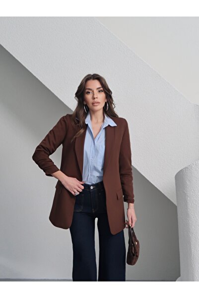 MAXXANA Lined blazer jacket with gathered sleeves