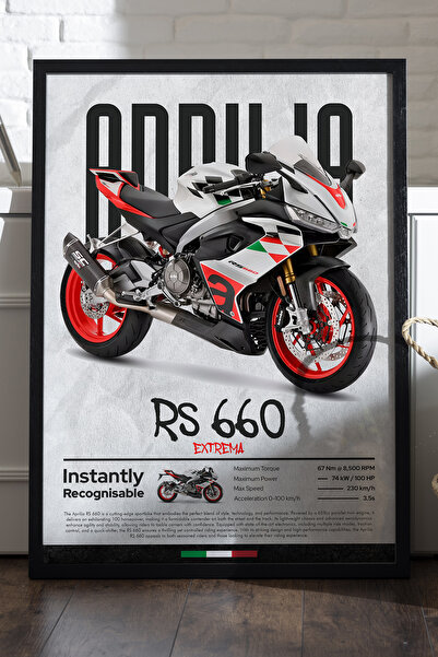 Duvarda Aprilia RS 660 Extrema Siyah Ahşap Çerçeveli Poster, Dekoratif Motosi...
