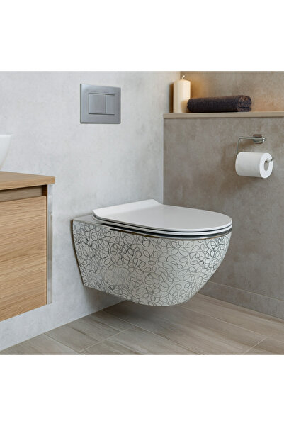 banyosepeti SilverLine – Desenli Gümüş Asma Klozet (Amortisörlü Kapak Dahil)