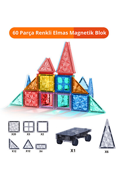 Magicway 1 Araba Parçalı Mıknatıslı Manyetik Yapı Blokları 60 Parça Mag-na Ti...