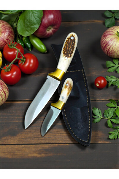MERTCAN KNİFE Geyik Boynuzu Desenli Paslanmaz Çelik 2'li Mutfak ve Kamp Bıçak...