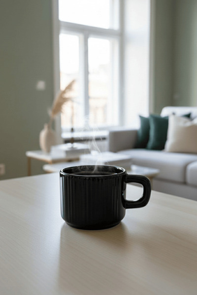 Mithra Life كوب سيراميك أسود لامع مصنوع يدويًا سعة 260 مل للشاي والقهوة MIT1301