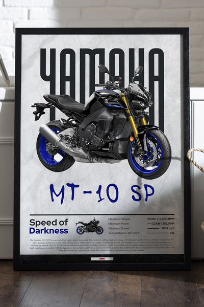 Duvarda Αφίσα Yamaha MT-10 SP με μαύρο ξύλινο πλαίσιο, διακοσμητικός πίνακας ...