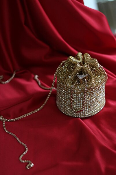 Moom Bag Дамска вечерна чанта със златна верижка и камъни
