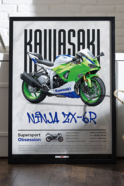 Duvarda Kawasaki Ninja ZX-6 R poster sa crnim drvenim okvirom, dekorativna zi...