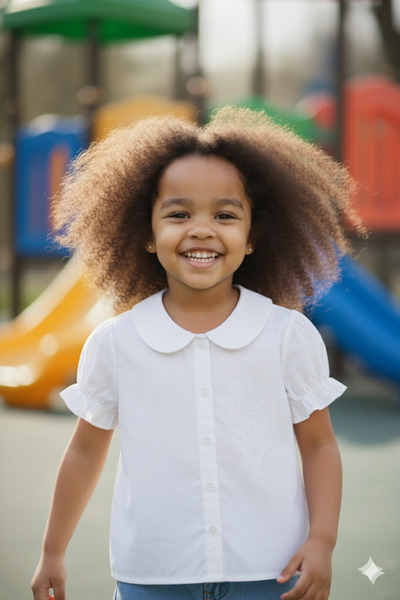 SONGÜLBERİK Girl's White Short Sleeve Embroidered Shirt