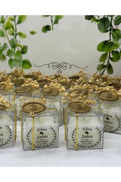 Siyah Lale Nikah Şekeri Bubble Mum Kutulu Nikah, Söz, Nişan Hediyelik - 25 Adet