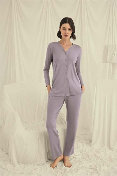 Motto10 butik Motto10Butik Long Sleeve Buttoned V-Neck Pajama Set