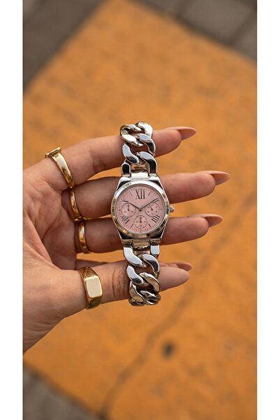 KLISHE Butik Women's Watch Steel Silver Color Band Pink Dial Vintage Luxury D...