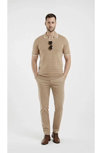 buğrahayalin Men's Knitwear Fabric Collar Buttonless Open Collar Corded Fabri...