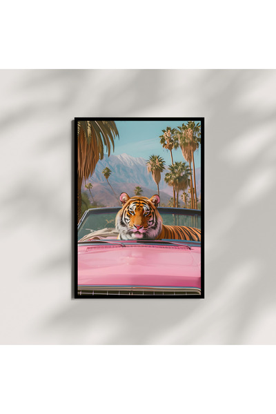 Kracket Kaplan Ve Pembe Araba Çiftler İçin Çerçeveli Tablo Dekorasyon Poster ...