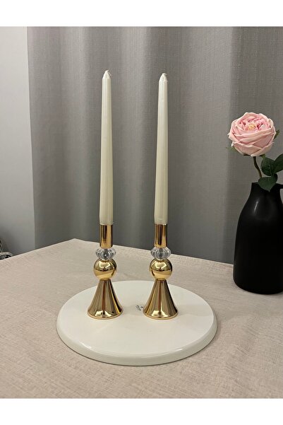 LUXAY HOME GOLD RENGİ PISA CRYSTAL 2'Lİ ŞAMDAN&MUMLUK SETİ