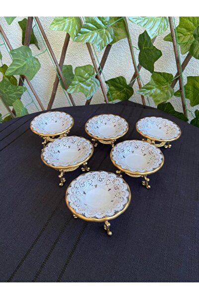 GÜRCÜGLASS Lace Model 6-Piece Turkish Delight Container 7 cm in Diameter