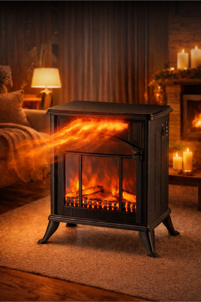 ON SYSTEM 1900W Lüks Elektrikli Ayaklı Fanlı Şömine Soba, Şömine Hızlı Sessiz...