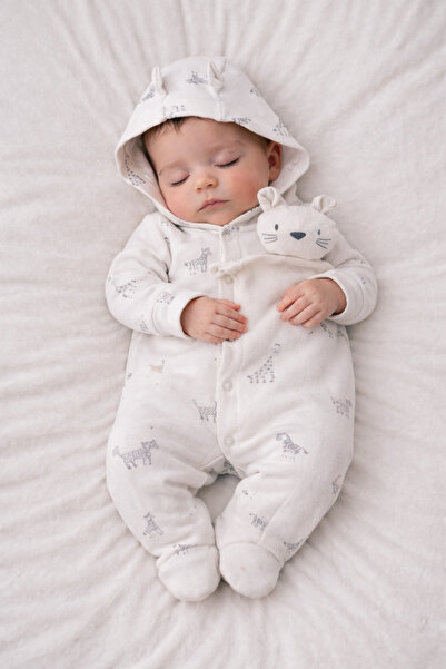 moukou 100% Cotton Hooded Baby Rompers with Sleeping Companion Gift for 3-6-9...