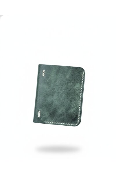 Kemer Dünyası Genuine Leather Handmade Slim Wallet Money Bag Green Crazy