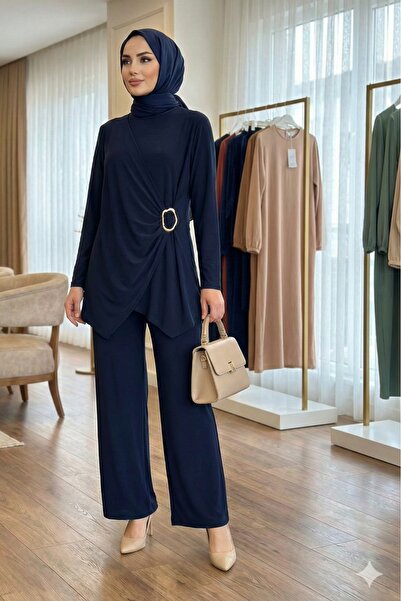 MR.MODAMİRA Kadın Sandy Özel Tasarım Yandan Tokalı Bluz Pantolon Tesettür İki...