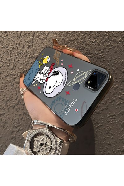 quırkshıeld Realme C15 Compatible Hard Acrylic Back Silicone Edge Lens Protection Case Snoopy Pattern