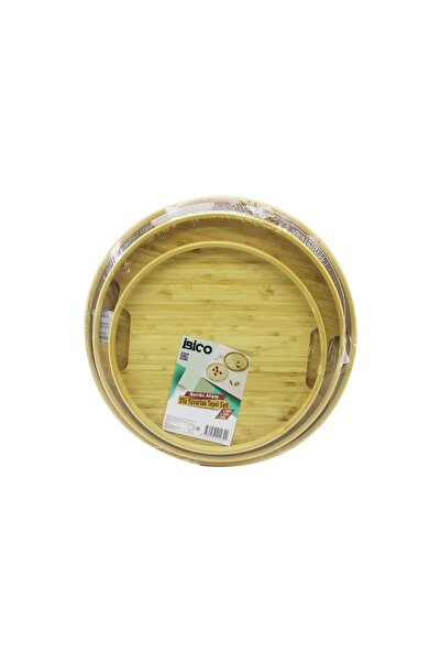 Fırsatkolik Round - 3 Size Bamboo Wooden Tray Set 30--35--38cm (5067)