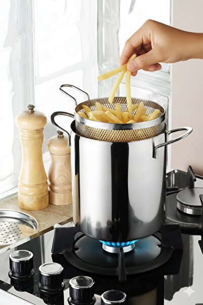 MAKRİ HOME Isı Yalıtımlı Süzgeçli 304 Paslanmaz Çelik Kızartma ve Haşlama Pot...