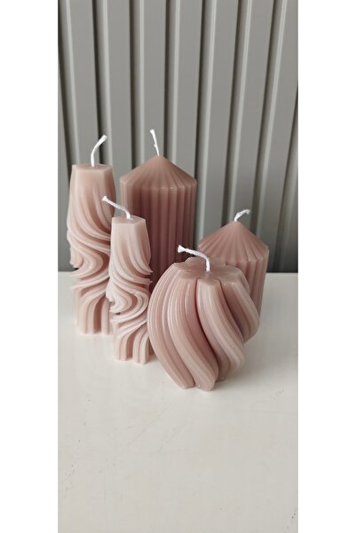 Eybacandle Dekoratif 5 li set açık kahve 2 adet blok mum 1 adet top mum 2 ade...