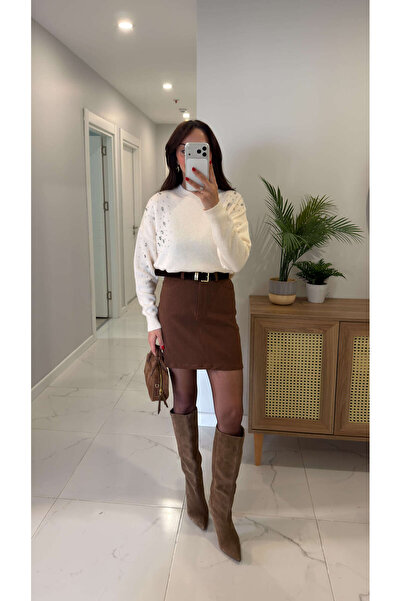 BİRCANÇİL İzland Taba Premium Belted Skirt