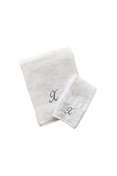 BYFT Embroidered For You Monogrammed Letter "X" Hand & Bath Towel Silver Thre...
