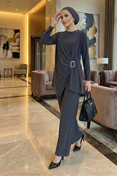 MR.MODAMİRA Kadın Sandy Özel Tasarım Yandan Tokalı Bluz Pantolon Tesettür İki...