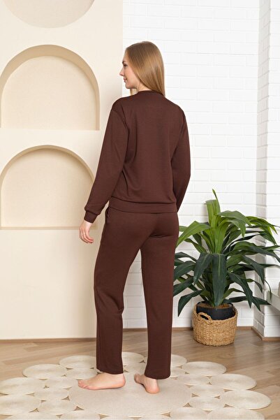 BAYLIN FASHION Brown Crew Neck Pocket Modal Lycra Set