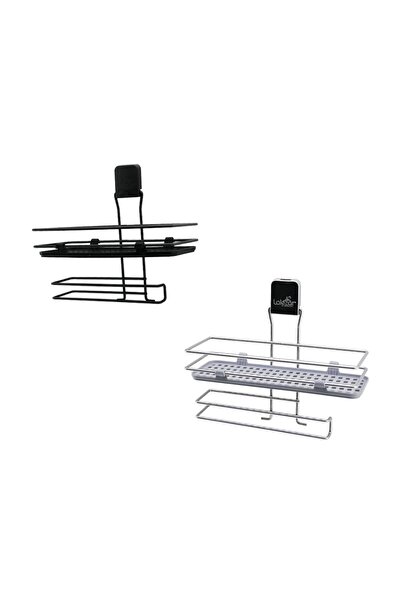 Fırsatkolik Metal Mix: Black - Chrome Roza Shelf Paper Towel Holder with Adhe...