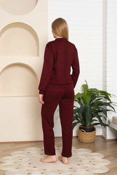 BAYLIN FASHION Burgundy Crew Neck Modal Lycra Set with Pockets