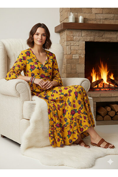 Hazinedan Rochie lungă boemă cu pompon floral etnic pentru femei