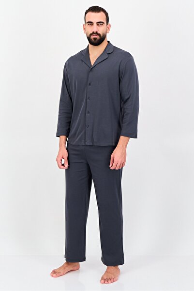 London Fog طقم بيجاما رجالي مكون من قطعتين، قميص بأكمام طويلة وبنطال، لون رما...