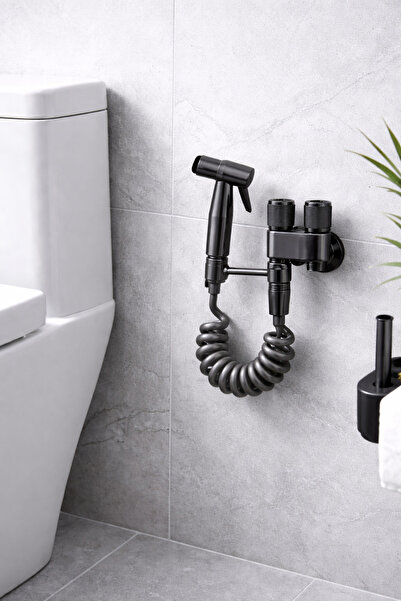 FLEKO OMEGA ANTRASİT SHATTAF SETİ TAHARAT MUSLUĞU