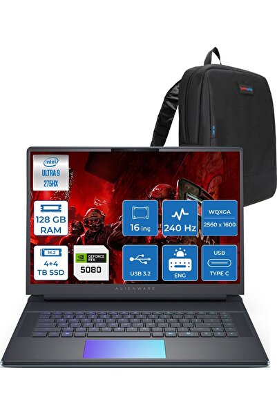 Dell Alienware 16 Ultra 9 275HX 128GB 4tb SSD+4tb SSD 16GB/RTX5080 16INÇ FDOS...