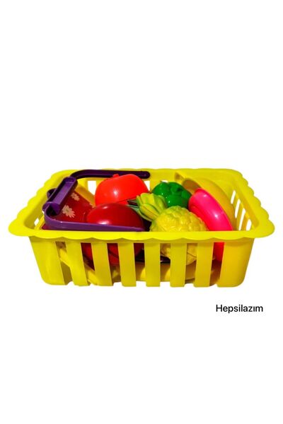 Hepsilazım Oyuncak 16 Parça Çırtlı Meyve Sebze Kesilen Piknik Seti Sepetli Me...