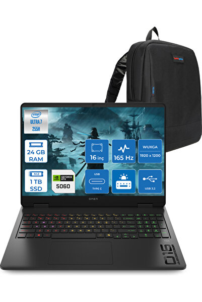 HP Omen 16-AM0018NT Ultra 7 255H 24GB 1tb SSD RTX5060 8gb 16Inç 165Hz IPS FDO...