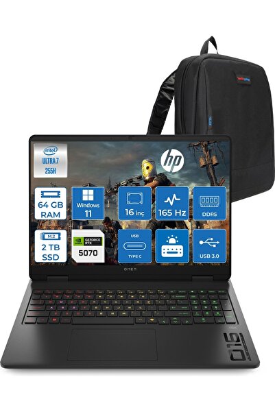 HP Omen Ultra 7 255H Aı 64GB 2tbSSD 8GB/RTX5070 16" 2k 165 Hz, 3 Ms W11HOME C...