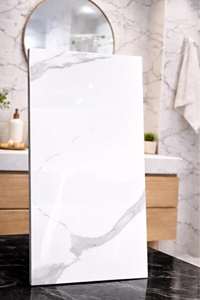 Renkli Duvarlar 30X60 cm Kendinden Yapışkanlı Silinebilir Parlak Beyaz Mermer...