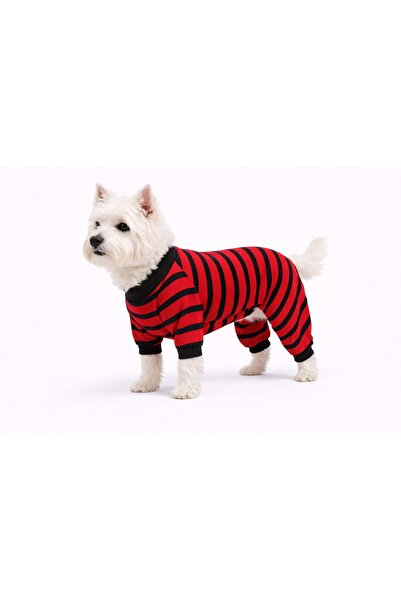 DOGİ&DOG Small Breed Red Striped Dog Outfit Dog Pajamas (1-10kg)
