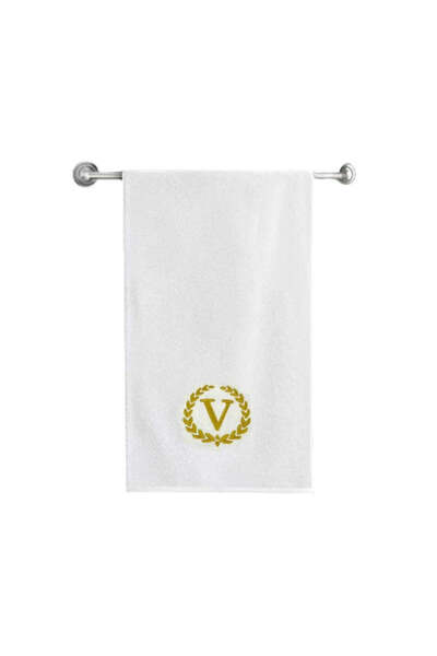 BYFT Embroidered For You منشفة حمام بحرف "V" مطرزة بخيوط ذهبية من القطن، حرف ...