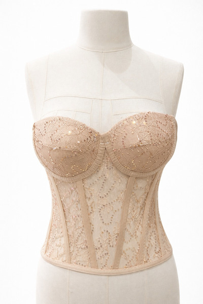 MODA Ten Korse Simli Dantel Bağcıklı