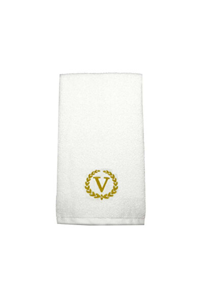 BYFT Embroidered For You منشفة يد مزينة بحرف "V" مطرز بخيوط ذهبية من القطن، ب...