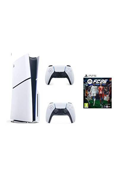 Playstation جهاز ألعاب نحيف بخمسة أقراص مع وحدة تحكم بيضاء إضافية وجهاز FC 26...