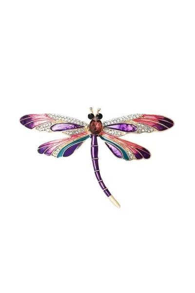 ESJ Kristal Zirkon Taş Mor Gövde Yusufçuk Kadın Broş Ebat: 3,8*4,8 cm