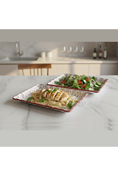 RGS HOMELİFE Ceramic Pasta and Salad Plate - Damla Series Rectangular Present...