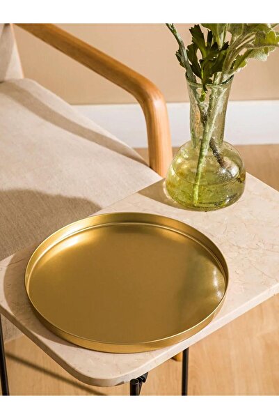 LC Waikiki صينية معدنية مستديرة صفراء 24 سم (S6)