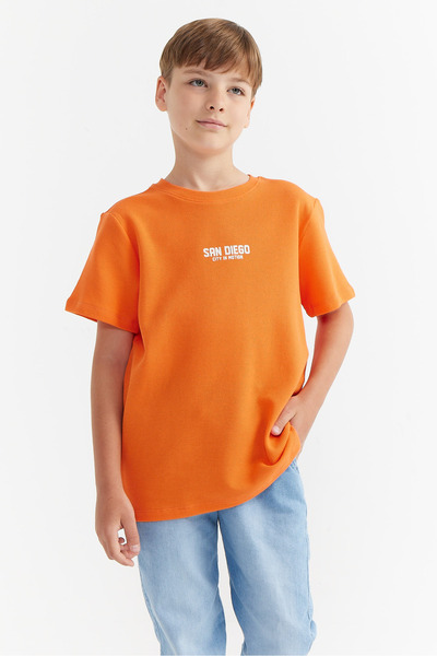 PAULMARK تي شيرت رجالي من قماش الوافل مع تفاصيل طباعة النص