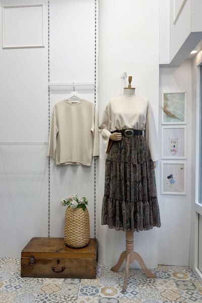 Faya Boutique Yeşil Kat Kat Kemerli Şifon Etek